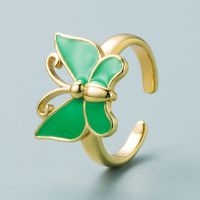 European And American Fashion Brass Real Gold-plated Oil Dripping Butterfly Shape Ring sku image 3