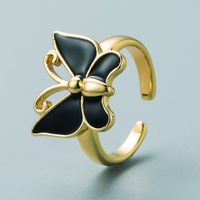 European And American Fashion Brass Real Gold-plated Oil Dripping Butterfly Shape Ring sku image 5