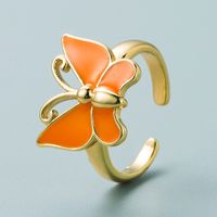 European And American Fashion Brass Real Gold-plated Oil Dripping Butterfly Shape Ring sku image 6