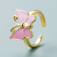 European And American Fashion Brass Real Gold-plated Oil Dripping Butterfly Shape Ring sku image 7