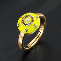 Fashion Color Dripping Oil Devil's Eyes Copper Plated Real Gold Micro Inlaid Zircon Ring sku image 2