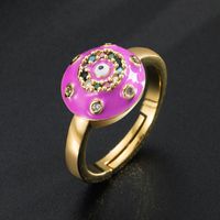Fashion Color Dripping Oil Devil's Eyes Copper Plated Real Gold Micro Inlaid Zircon Ring sku image 3