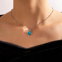 Simple Light Luxury Jewelry Imitation Sapphire Inlaid Single-layer Copper Zircon Necklace sku image 1