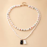 European And American Little Bear Pendant Female Pearl Beads Necklace Female sku image 1