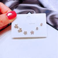 Silver Needle Zircon Cherry Flower Fashion Student Copper 3-piece Earring Set sku image 1