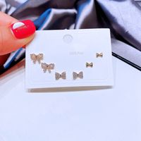 Silver Needle Zircon Bow  Three Pairs Of Simple Copper Earrings Set sku image 1