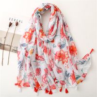 Cotton And Linen Scarf Red Petals Dragon Fruit Tassel Scarf Shawl sku image 1