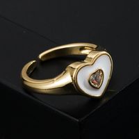 Fashion Copper Gold-plated Micro-inlaid Zircon Drop Oil Heart-shaped Ring Simple Open Ring Accessories sku image 1