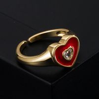 Fashion Copper Gold-plated Micro-inlaid Zircon Drop Oil Heart-shaped Ring Simple Open Ring Accessories sku image 2