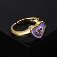 Fashion Copper Gold-plated Micro-inlaid Zircon Drop Oil Heart-shaped Ring Simple Open Ring Accessories sku image 3