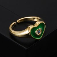 Fashion Copper Gold-plated Micro-inlaid Zircon Drop Oil Heart-shaped Ring Simple Open Ring Accessories sku image 4