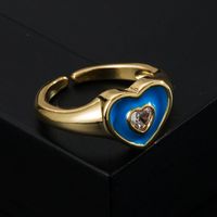 Fashion Copper Gold-plated Micro-inlaid Zircon Drop Oil Heart-shaped Ring Simple Open Ring Accessories sku image 5