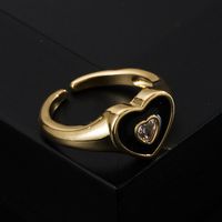 Fashion Copper Gold-plated Micro-inlaid Zircon Drop Oil Heart-shaped Ring Simple Open Ring Accessories sku image 6