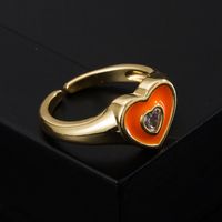 Fashion Copper Gold-plated Micro-inlaid Zircon Drop Oil Heart-shaped Ring Simple Open Ring Accessories sku image 8