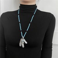 Retro Feather Eagle Claw Pendant Necklace Female Boho Style Beads Sweater Chain sku image 1