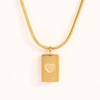 Romantic Heart Concave Carved Square Geometric Square Pendant Stainless Steel Necklace sku image 1