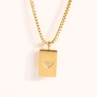 Romantic Heart Concave Carved Square Geometric Square Pendant Stainless Steel Necklace sku image 2