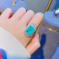 Imitation Natural Cotton Wool Emerald Ring Luxury Full Diamond Copper Open Ring sku image 1