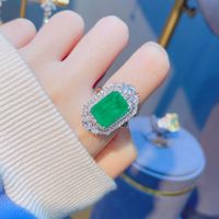 Imitation Natural Cotton Wool Emerald Ring Luxury Full Diamond Copper Open Ring sku image 2