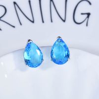 Fashion Multi-color Diamond Inlaid Water Drop Copper Pendant Earring sku image 1