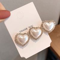 Korea Hair Accessories Imitation Pearl Heart Hairpin Simple Rhinestone Duckbill Clip sku image 3