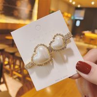 Korea Hair Accessories Imitation Pearl Heart Hairpin Simple Rhinestone Duckbill Clip sku image 2