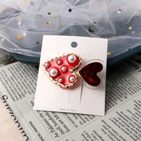 Korea Red Heart Pearl Simple Hairpin Headdress Duckbill Clip Bangs Clip Side Clip sku image 1