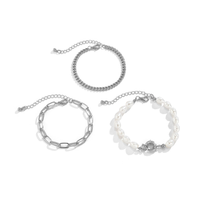 Retro Barock Imitation Perlen Set Stapelarmband Metall Hohlkette Trend Multilayer Armband main image 1