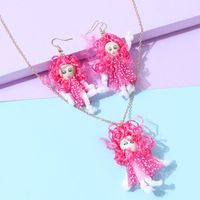 American Creative Puppet Doll  Sweet Creative Earring Necklace Set sku image 3
