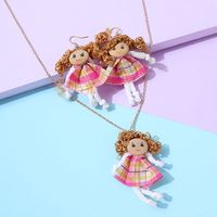 European And American Fashion Wood Lace Doll Earrings Necklace Set main image 2
