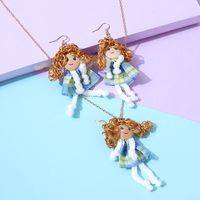 European And American Fashion Wood Lace Doll Earrings Necklace Set sku image 2