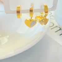 Fashion Titanium Steel Heart Shaped Micro Diamond Asymmetric Earrings Set main image 2