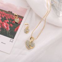 Bijoux Simples Créatifs Pour Femmes 18k Point Diamond Peach Heart Collier Et Boucles D&#39;oreilles main image 3