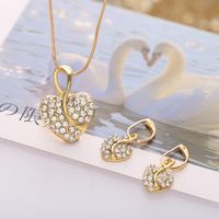 Creative Simple Women's Jewelry 18k Point Diamond Peach Heart Necklace And Earring Set main image 5