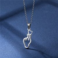 Simple Fashion Hollow Gesture Heart-shaped Stainless Steel Clavicle Chain Earrings Set main image 4