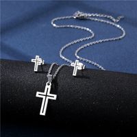 Simple Fashion Titanium Steel Hollow Cross Earrings Necklace Set main image 1