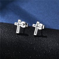 Simple Fashion Titanium Steel Hollow Cross Earrings Necklace Set main image 5