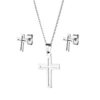 Simple Fashion Titanium Steel Hollow Cross Earrings Necklace Set main image 6