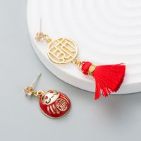 Chinese Red Alloy Diamond Long Tassel Earrings Simple Festive Drop Earring main image 4