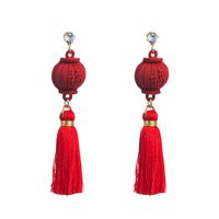 Chinese Red Alloy Diamond Long Tassel Earrings Simple Festive Drop Earring main image 6