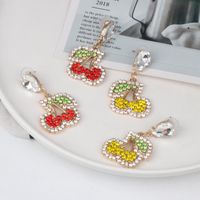 European And American Simple Fruit Handmade Full Diamond Cherry Earrings main image 3