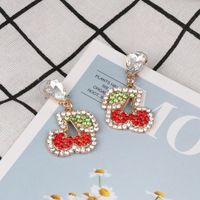 European And American Simple Fruit Handmade Full Diamond Cherry Earrings main image 4