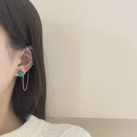 Retro Emerald Rhinestone Earrings Ear Bone Clip Integrated Ear Clip main image 4