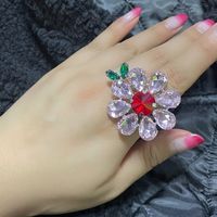 European And American French Retro Gemstone Color Crystal Opening Adjustable Flower Ring main image 2