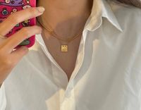 Retro English Matte Brushed Square Necklace Titanium Steel 18k Gold Plated Clavicle Chain main image 5