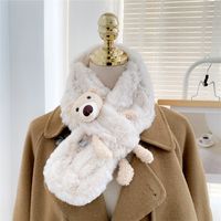 Bear Plush Bib Winter Korean Version Thickened Warmth Imitation Rabbit Fur Scarf main image 4