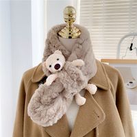 Bear Plush Bib Winter Korean Version Thickened Warmth Imitation Rabbit Fur Scarf main image 5