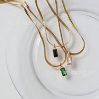 Emerald Snake Bone European And American Square Diamond Black Titanium Steel Plated 18k Necklace main image 3