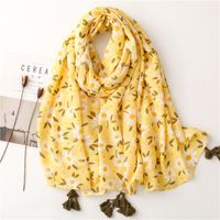 Spring New Herringbone Pattern Yellow Flower Beach Towel Shawl Big Gauze Scarf main image 2