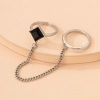 European And American Chain Square Diamond Ring Fashion Ring Trendy Geometric Black Hand Jewelry main image 3